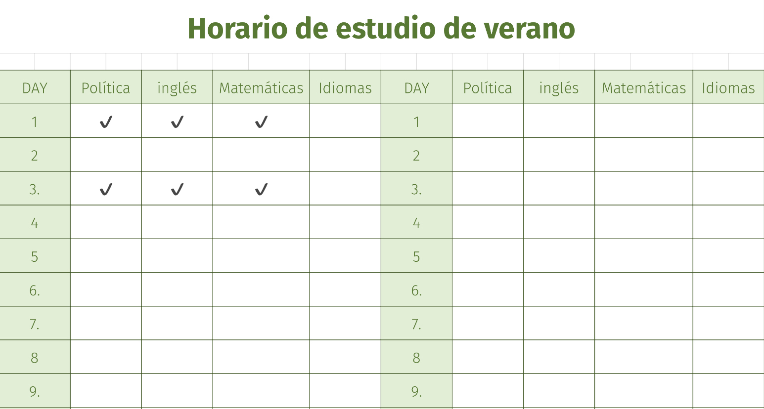 Horario de estudio de verano